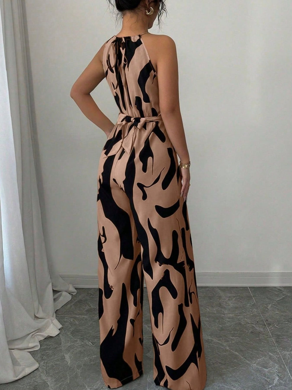 Abstract Print Sleeveless Wide Leg Jumpsuit