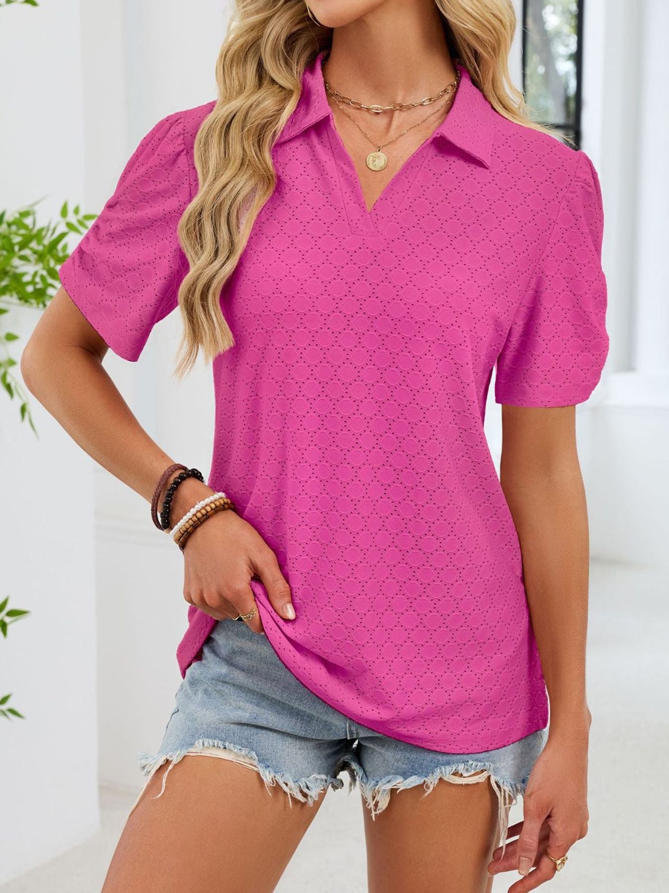 Eyelet Short Sleeve Blouse