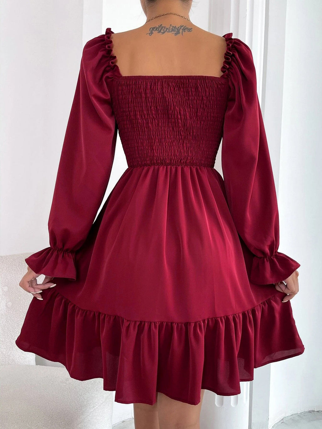 Smocked Flounce Sleeve Mini Dress