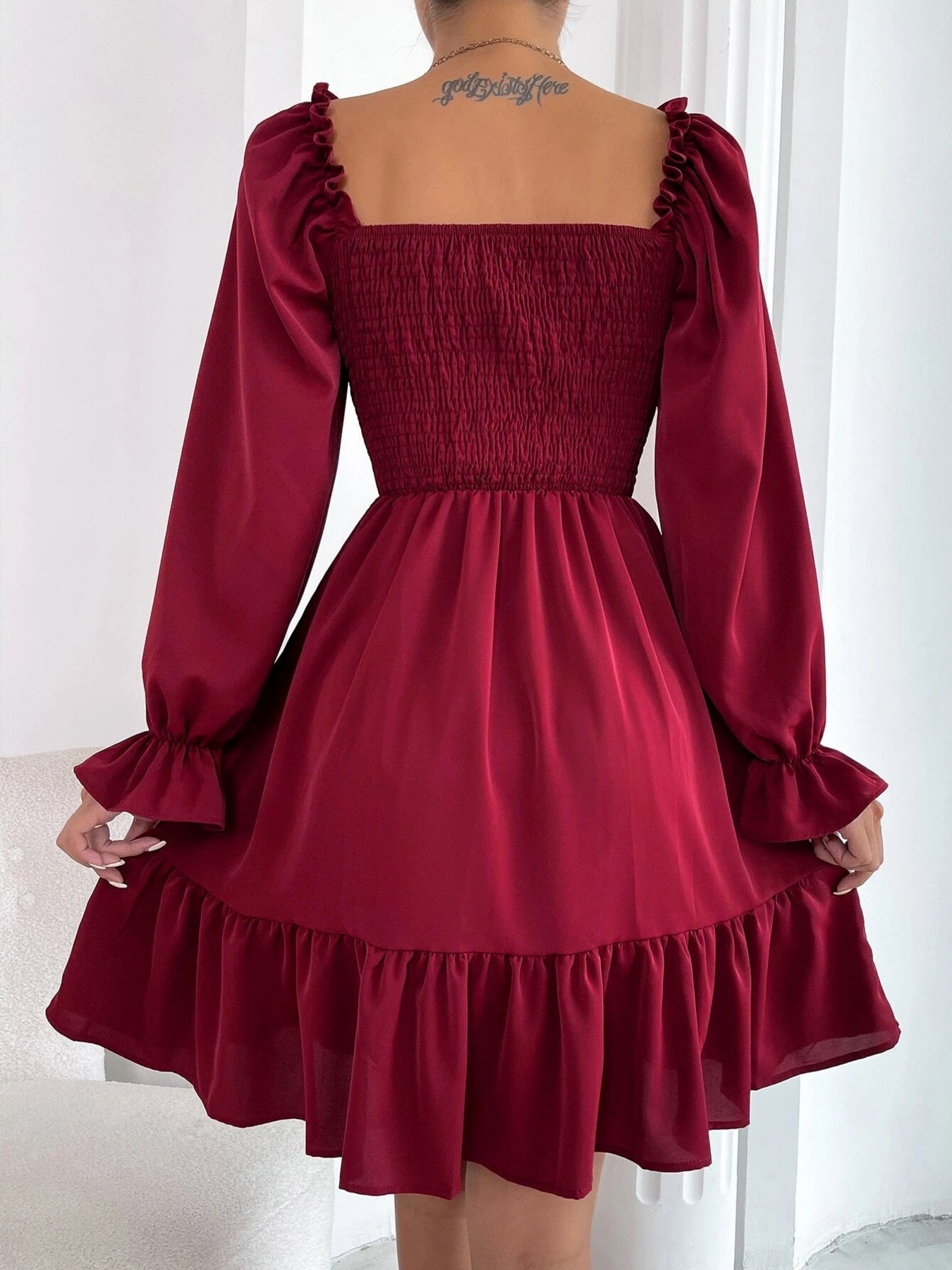 Smocked Flounce Sleeve Mini Dress