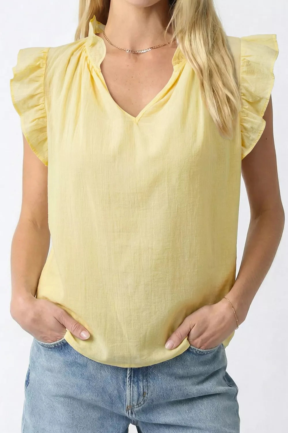 V Neck Ruffle Trim Sleeveless Shift Top