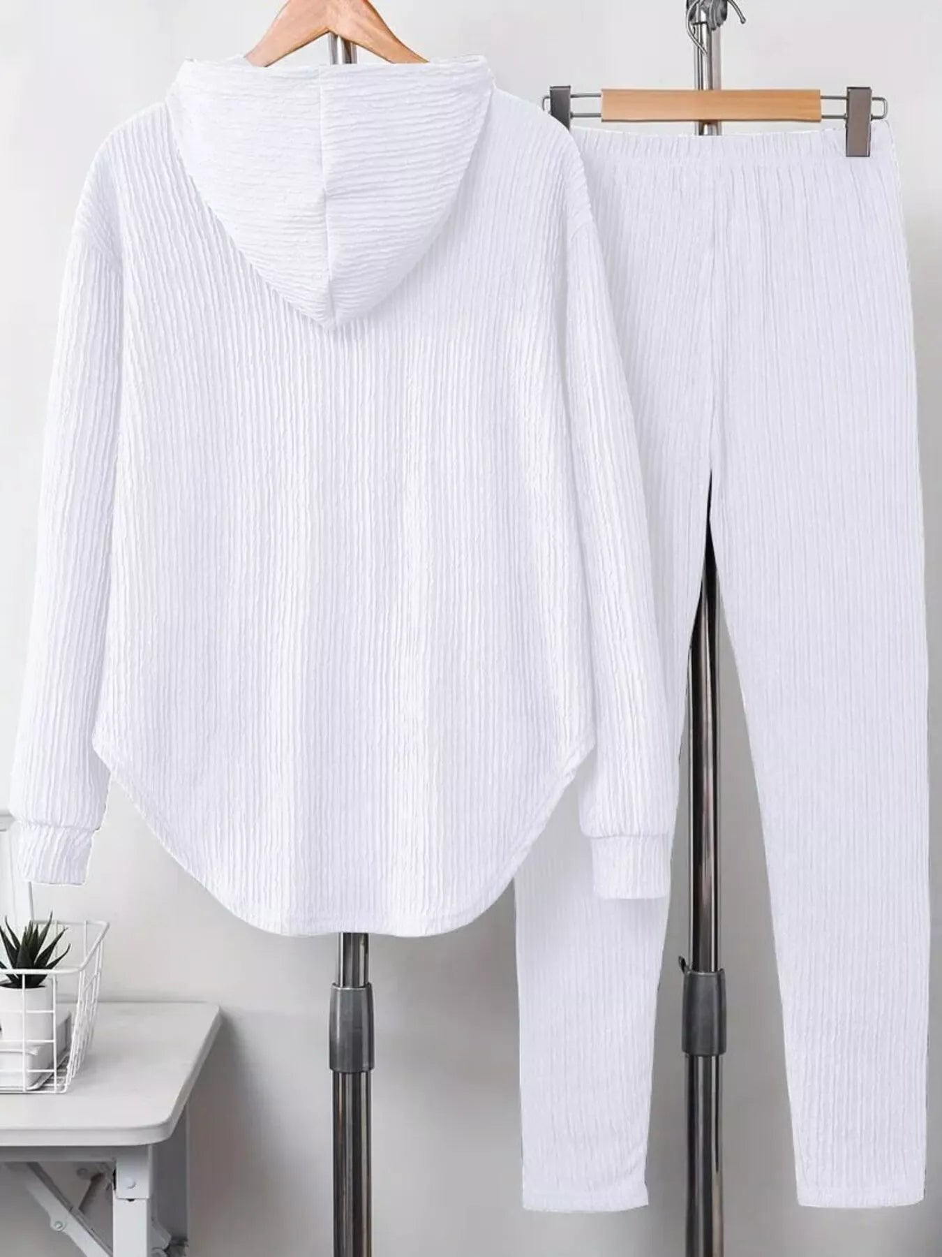 Textured Long Sleeve Hoodie and Pants Set