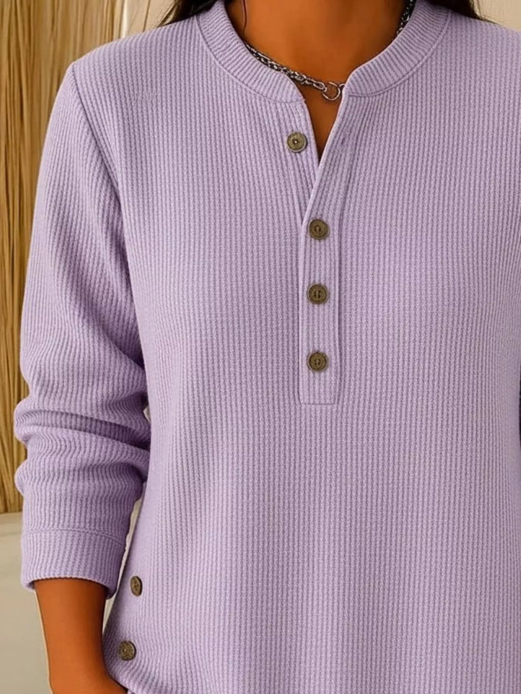 Full Size Ribbed Half Button Henley Top Plus Size
