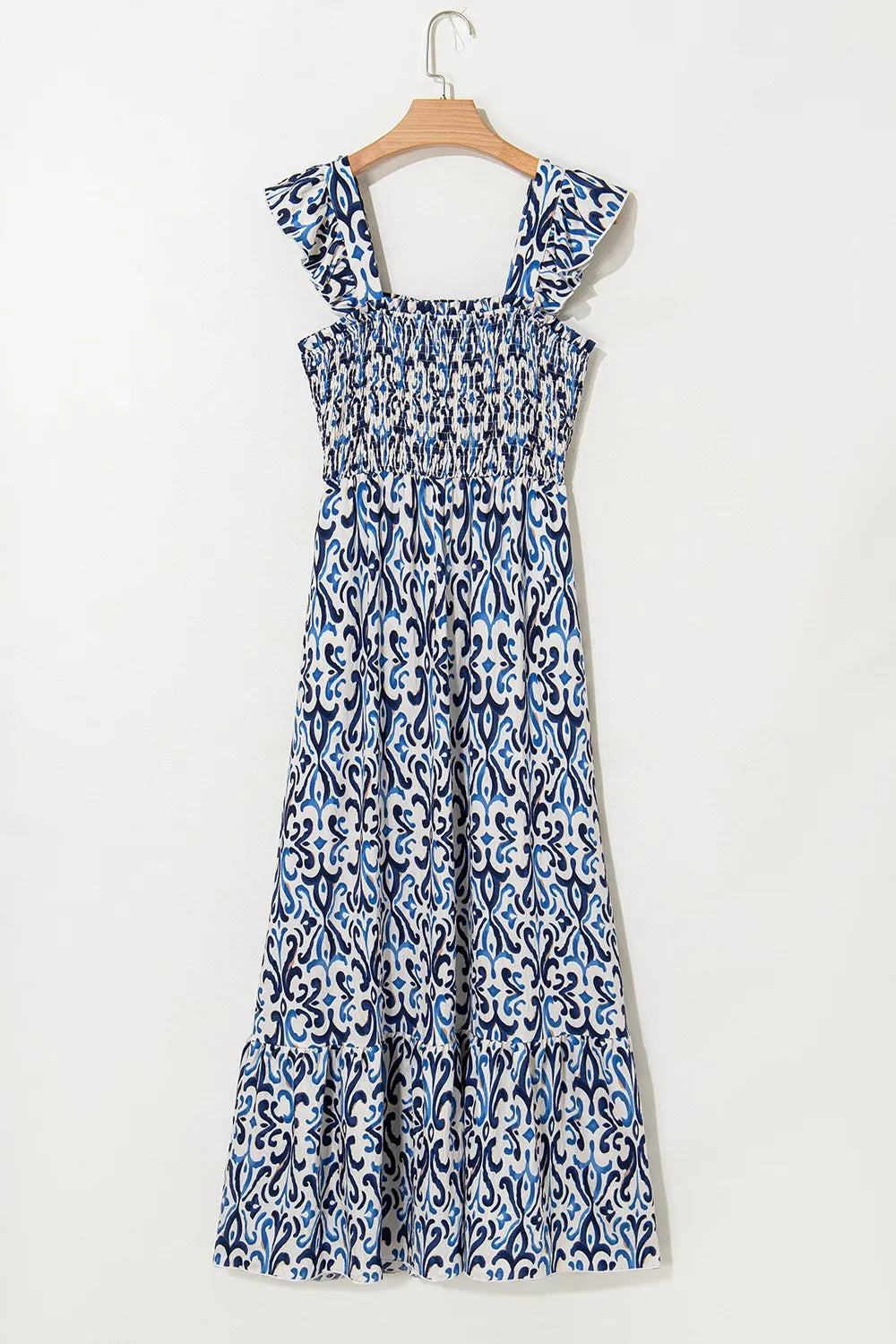 Smocked Printed Square Neck Dress