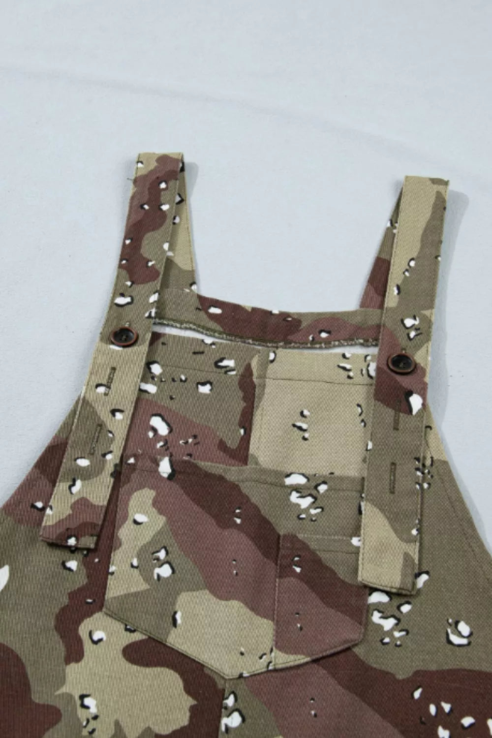 Camouflage Print Leopard Detail Loose Denim Overall Cropped Jumpsuit