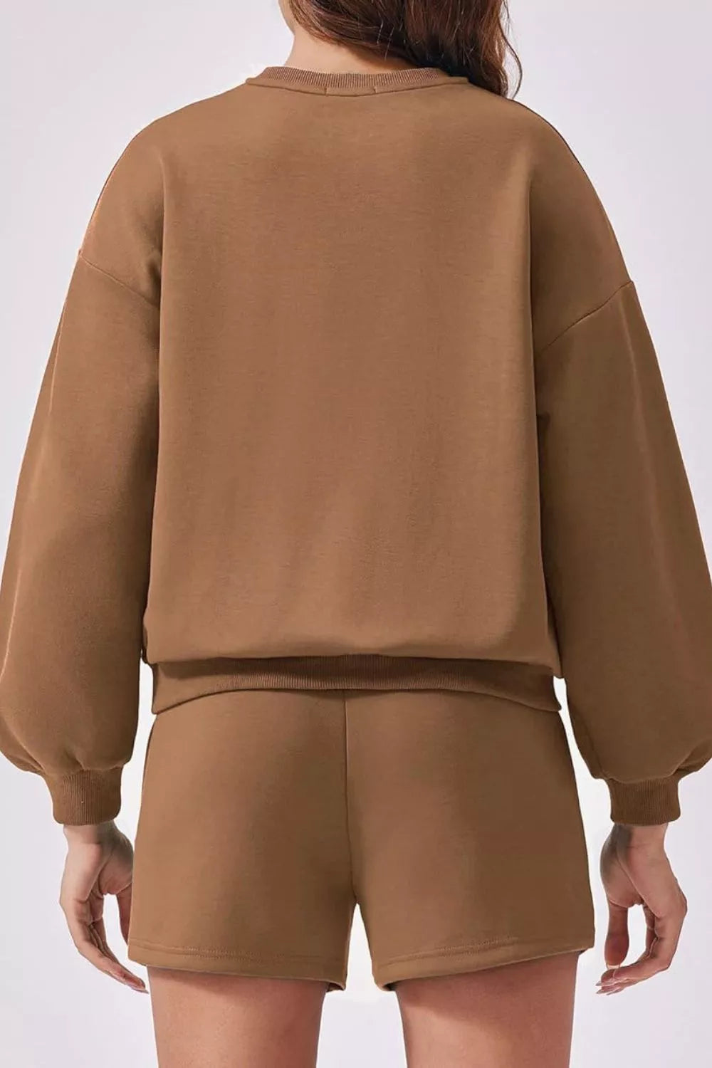 Round Neck Sweatshirt and Shorts Set