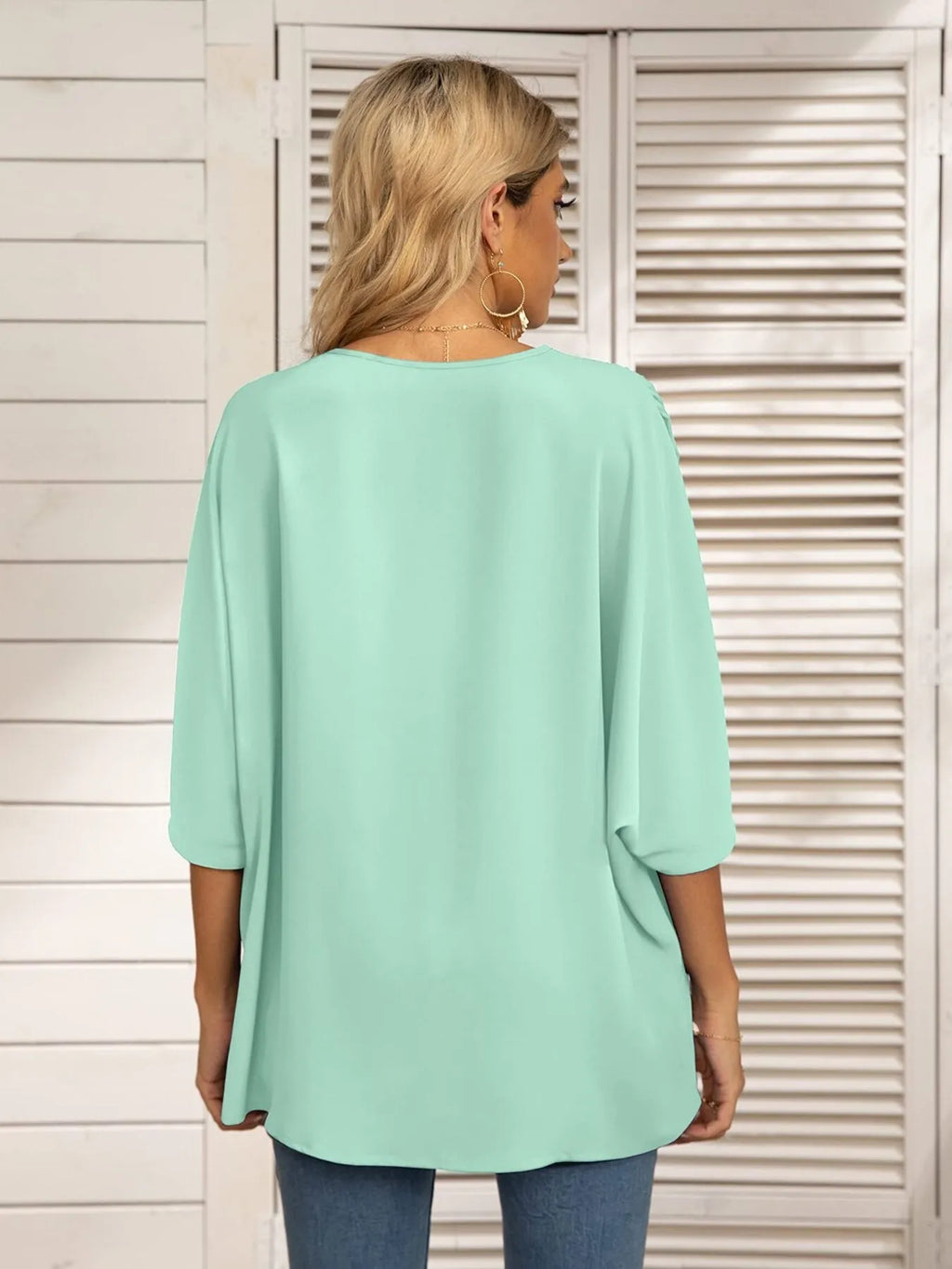 Oversized Contrast V-Neck Half Sleeve Blouse