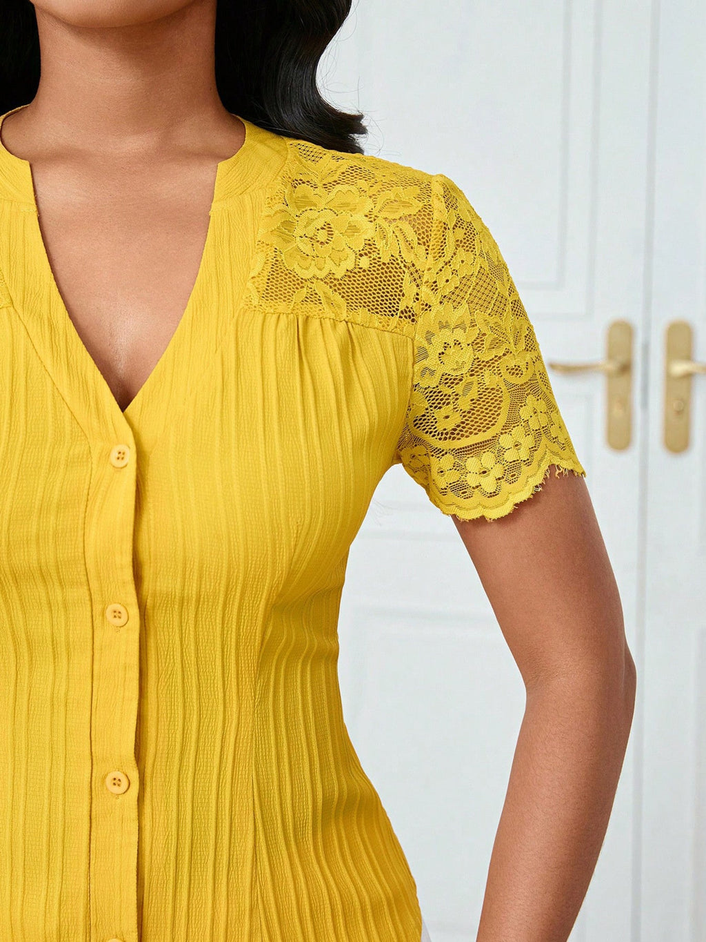 Lace Sleeve Button Up Shirt