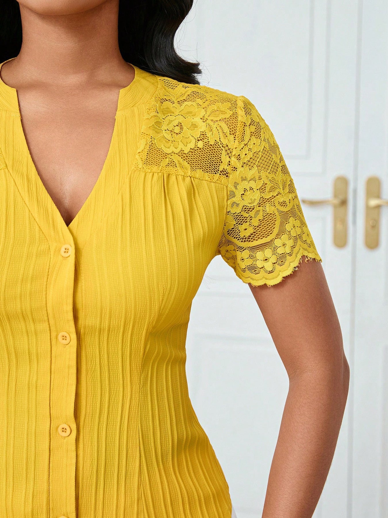Lace Sleeve Button Up Shirt