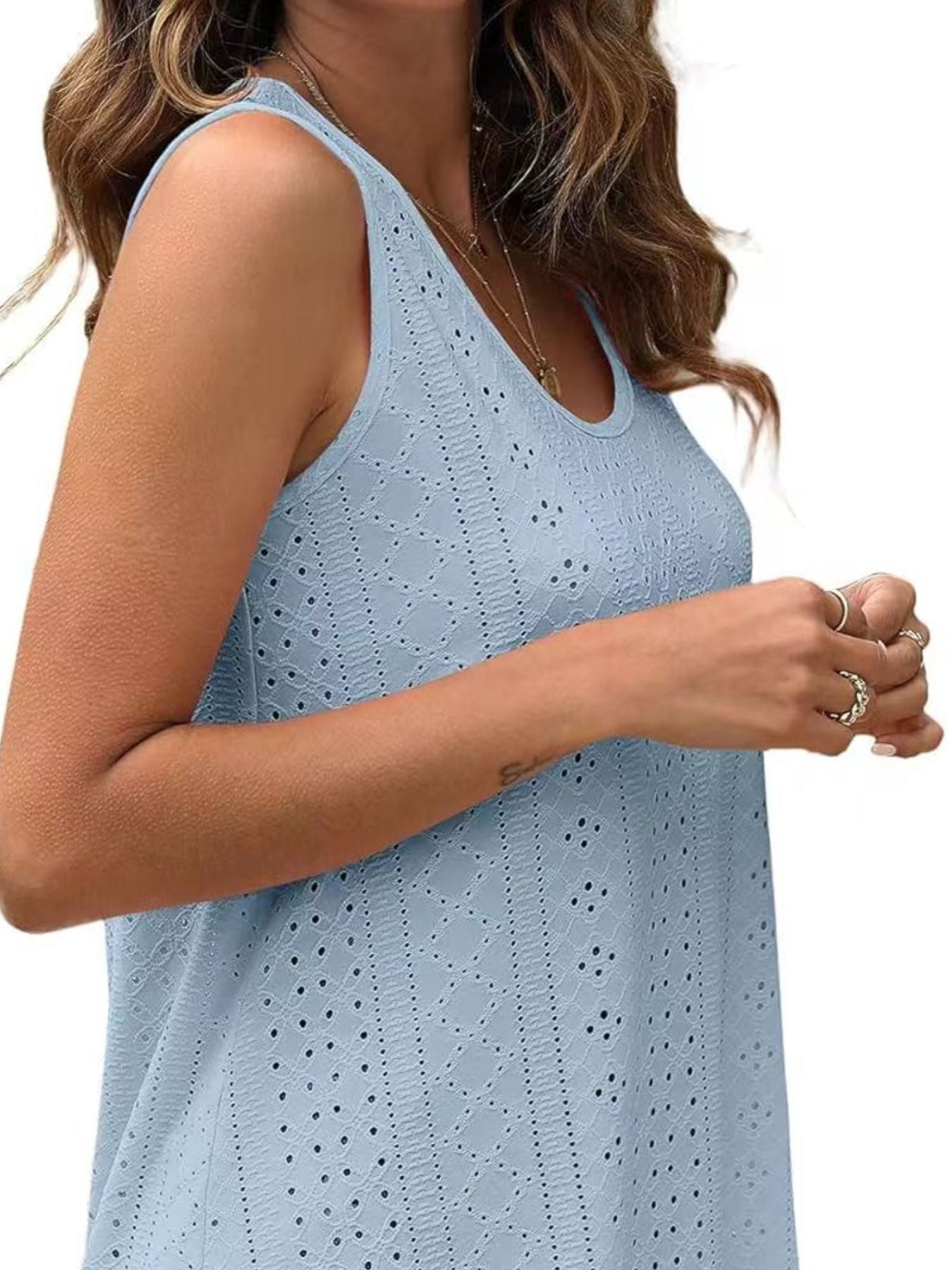 Eyelet Scoop Neck Tank