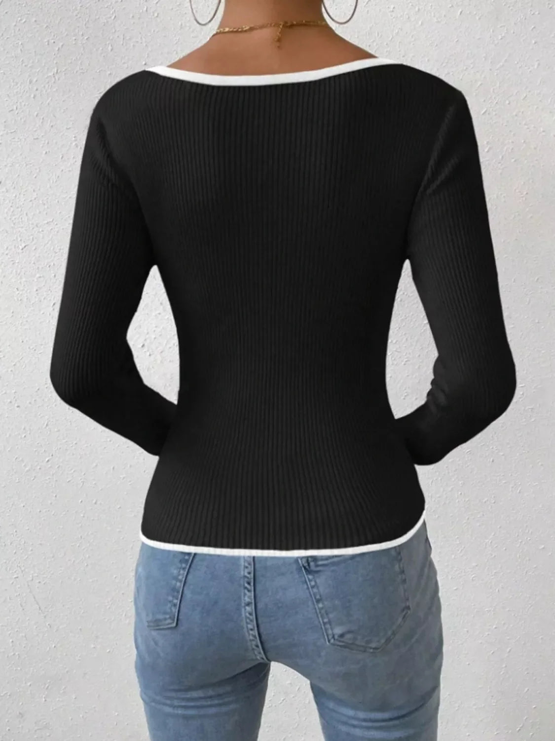 Contrast Trim Long Sleeve Knit Top