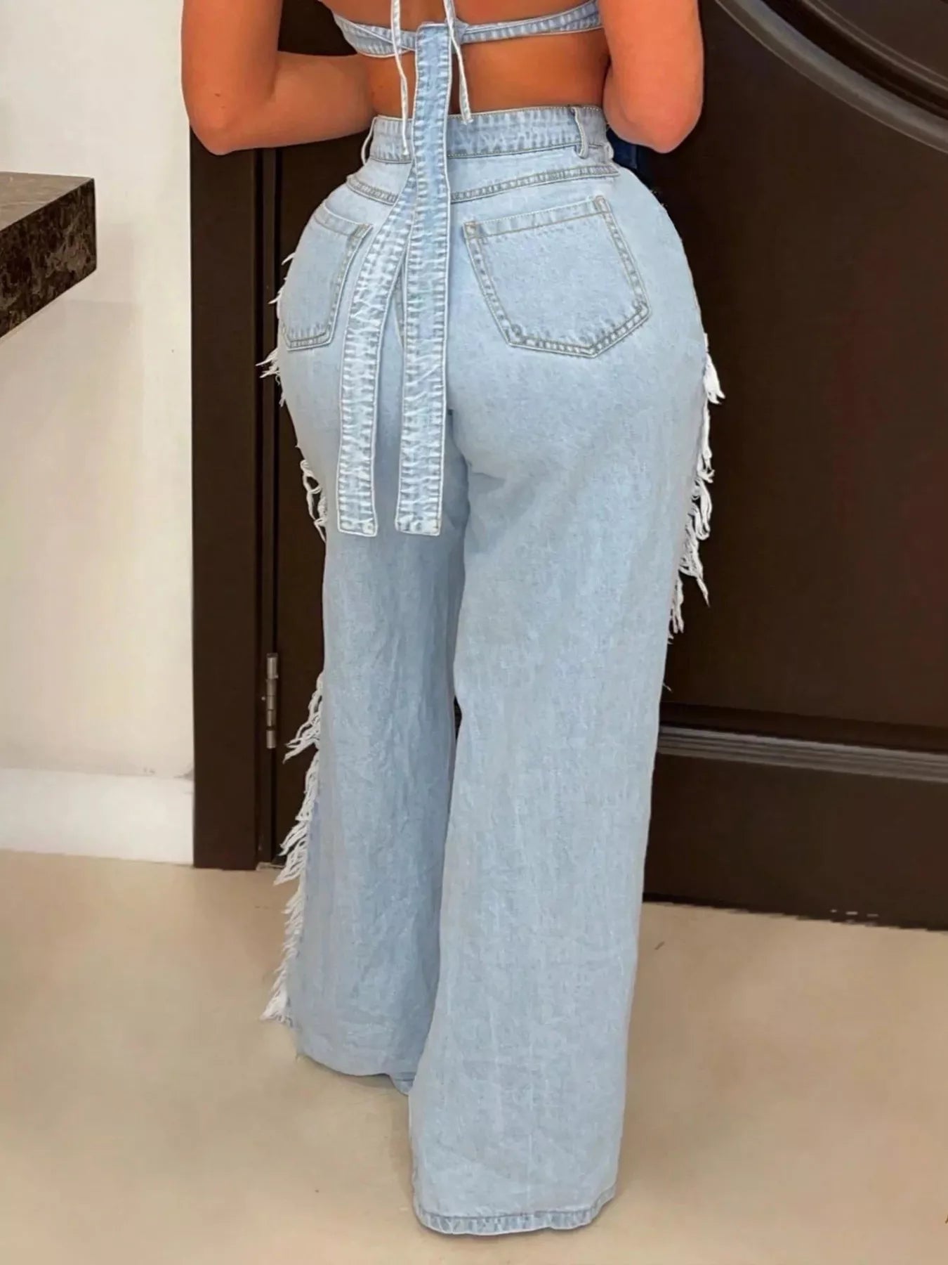 Distressed Wide-Leg Jeans