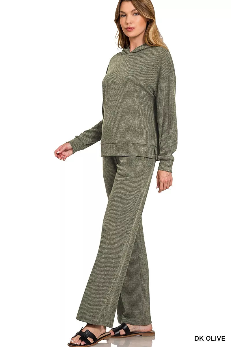 Zenana Ribbed Long Sleeve Hoodie