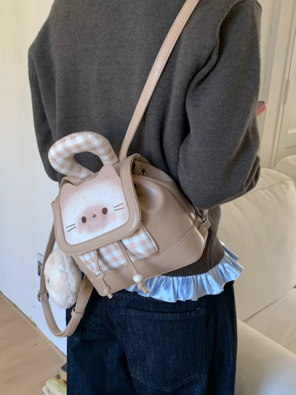 Cat Plaid Backpack Bag