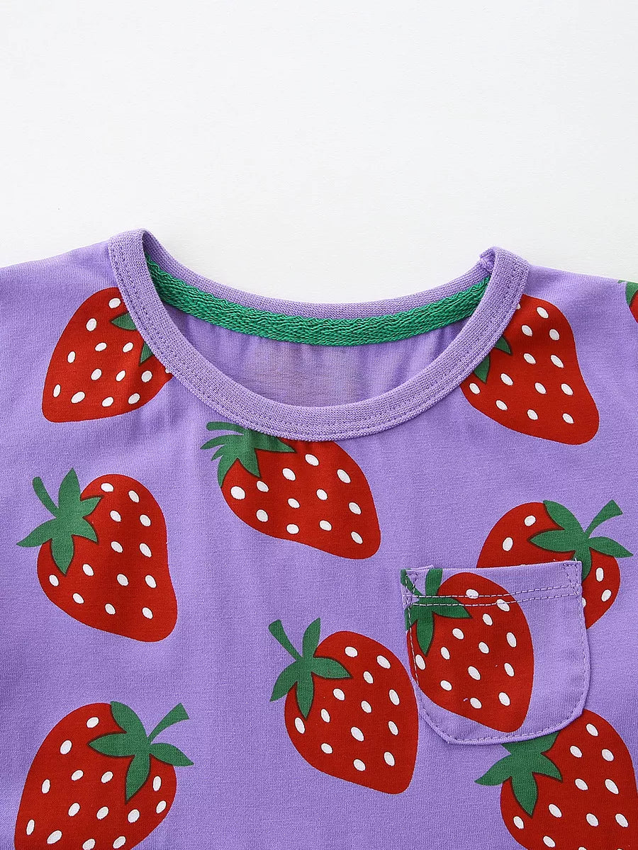 Children's Strawberry Print Short Sleeve Dress