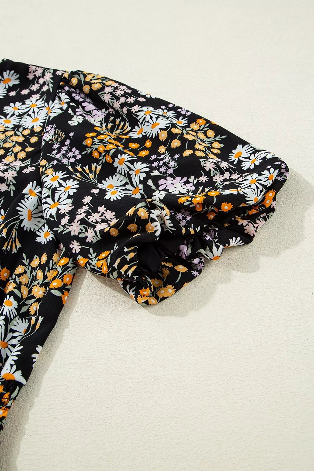 Floral Print V Neck Smocked Babydoll Blouse