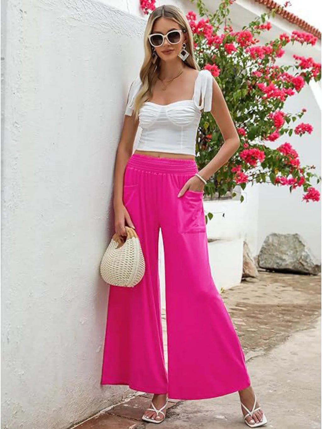 High-Waisted Wide Leg Pants with Pockets