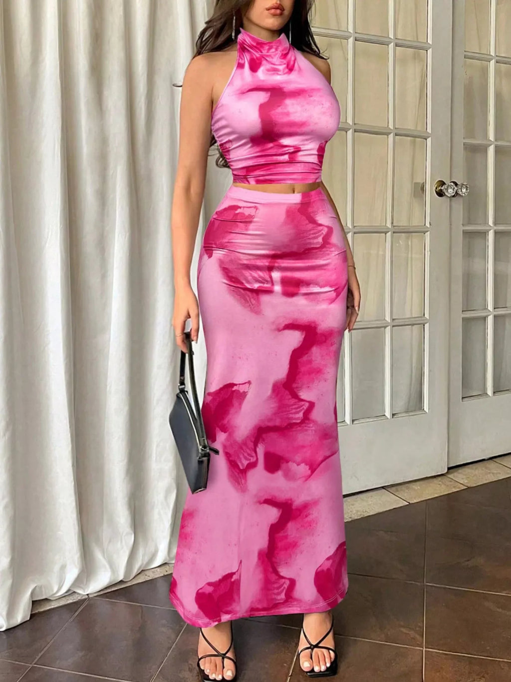 Tie-Dye Halter Top and Mermaid Skirt Set