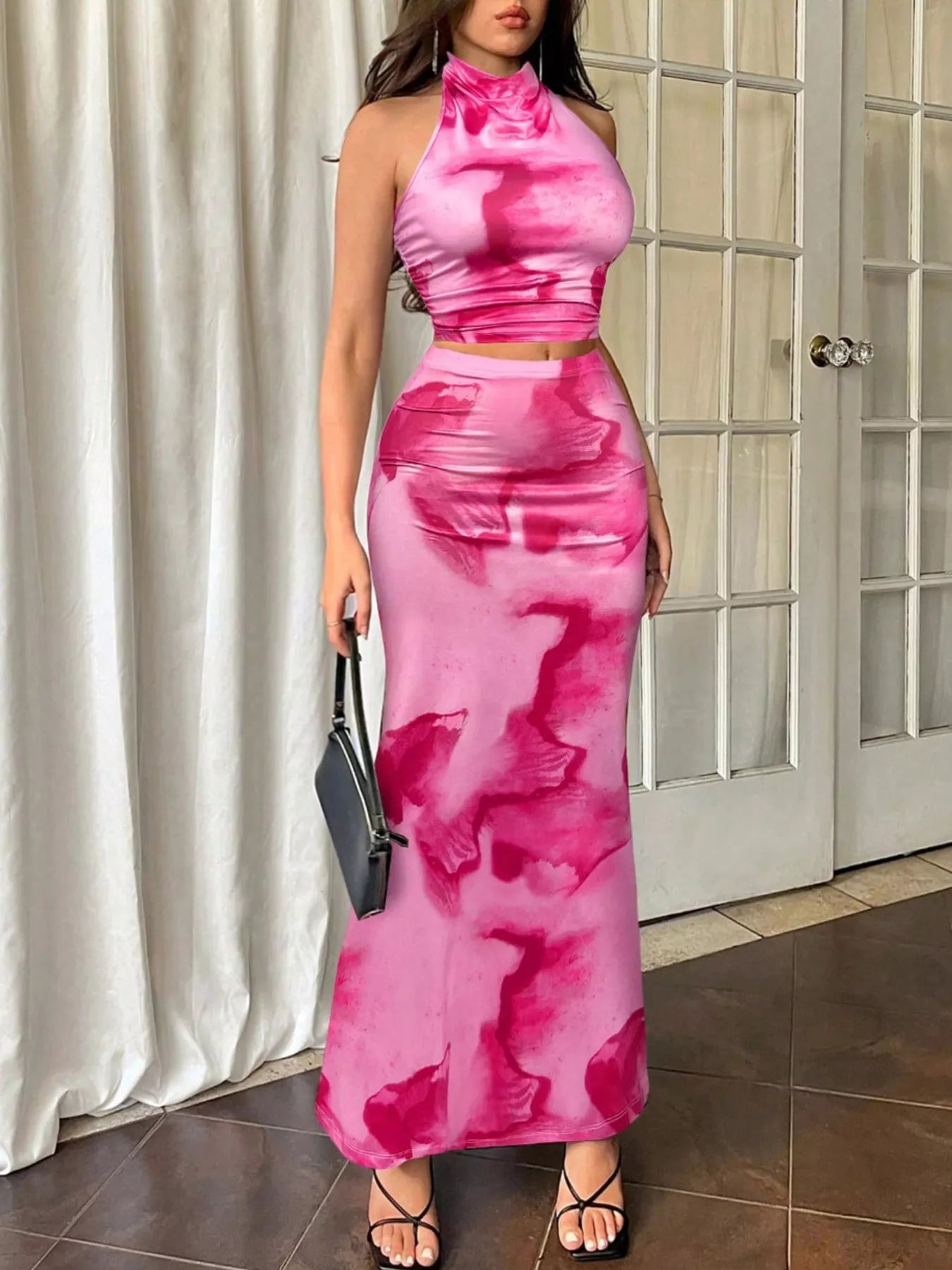 Tie-Dye Halter Top and Mermaid Skirt Set