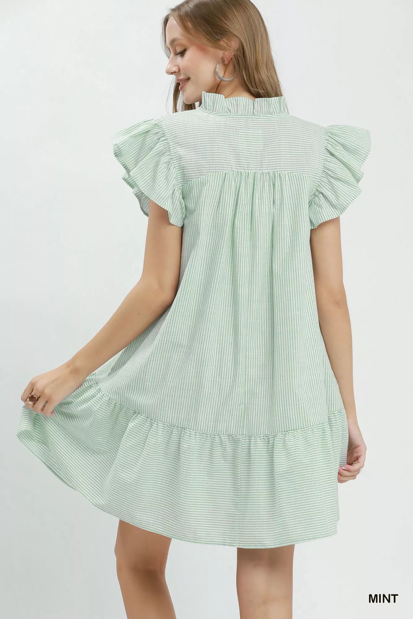 Umgee Stripe Smocked Yoke Ruffle Dress
