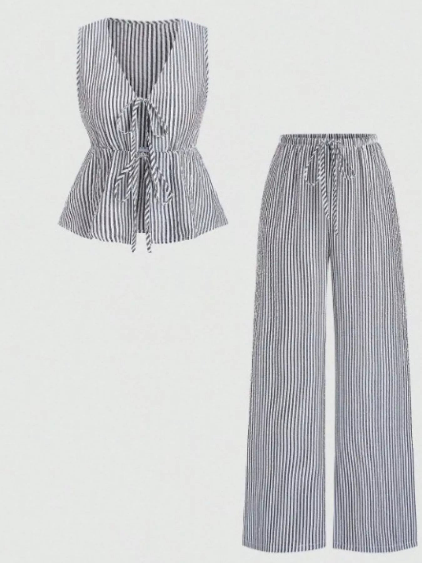 Striped Tie-Front Sleeveless Top and Pants Set
