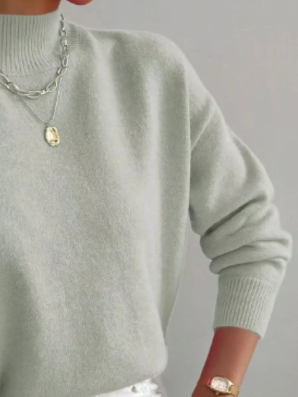 Mock Neck Dropped Shoulder Sweater