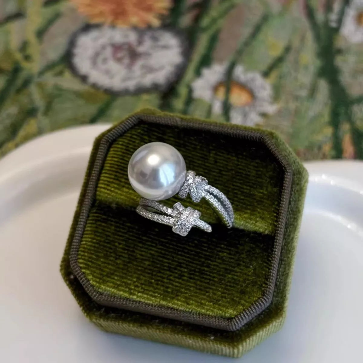 Pearl Zircon Bypass Ring