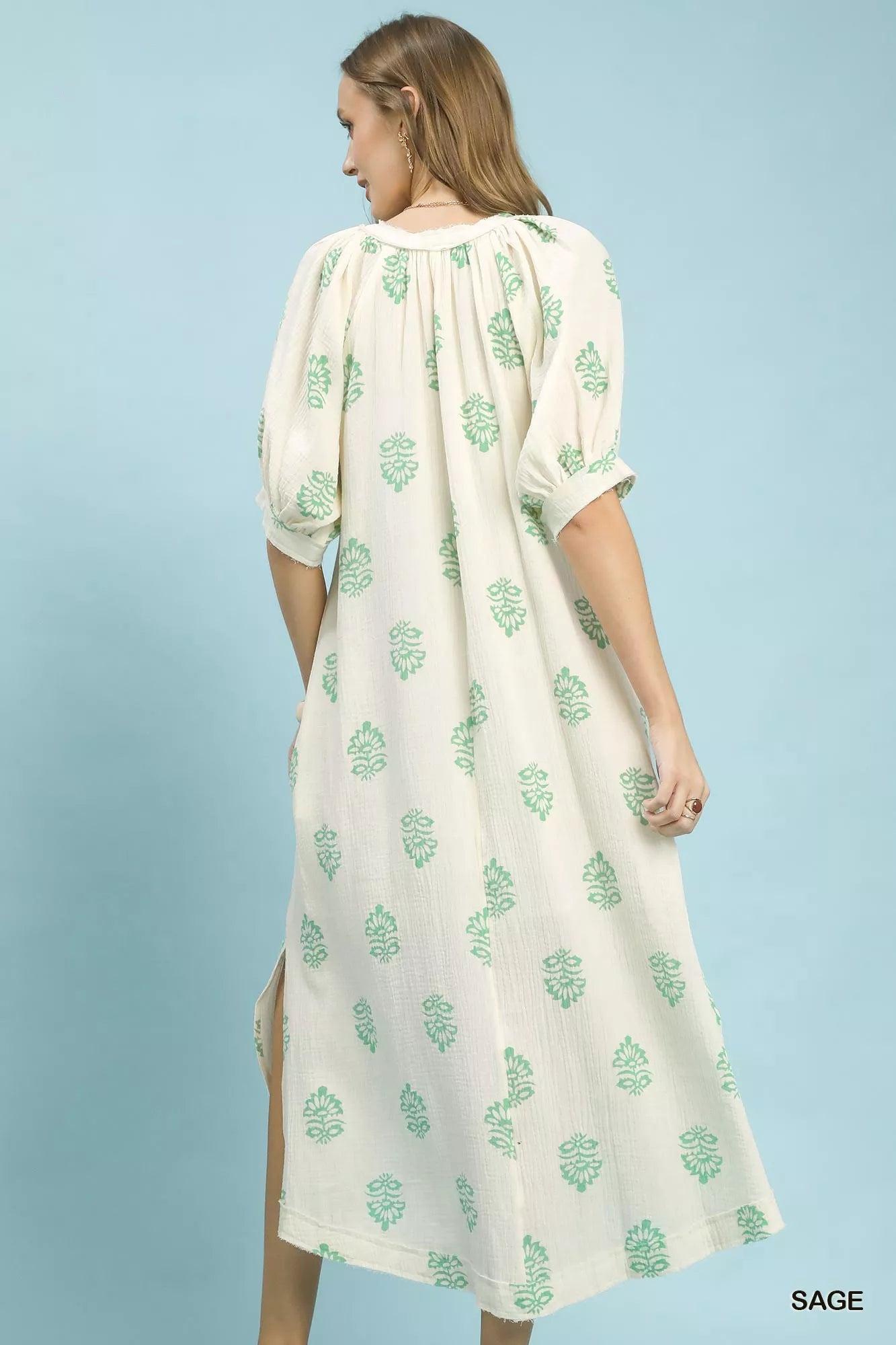 Umgee Printed Cotton Gauze Midi Dress