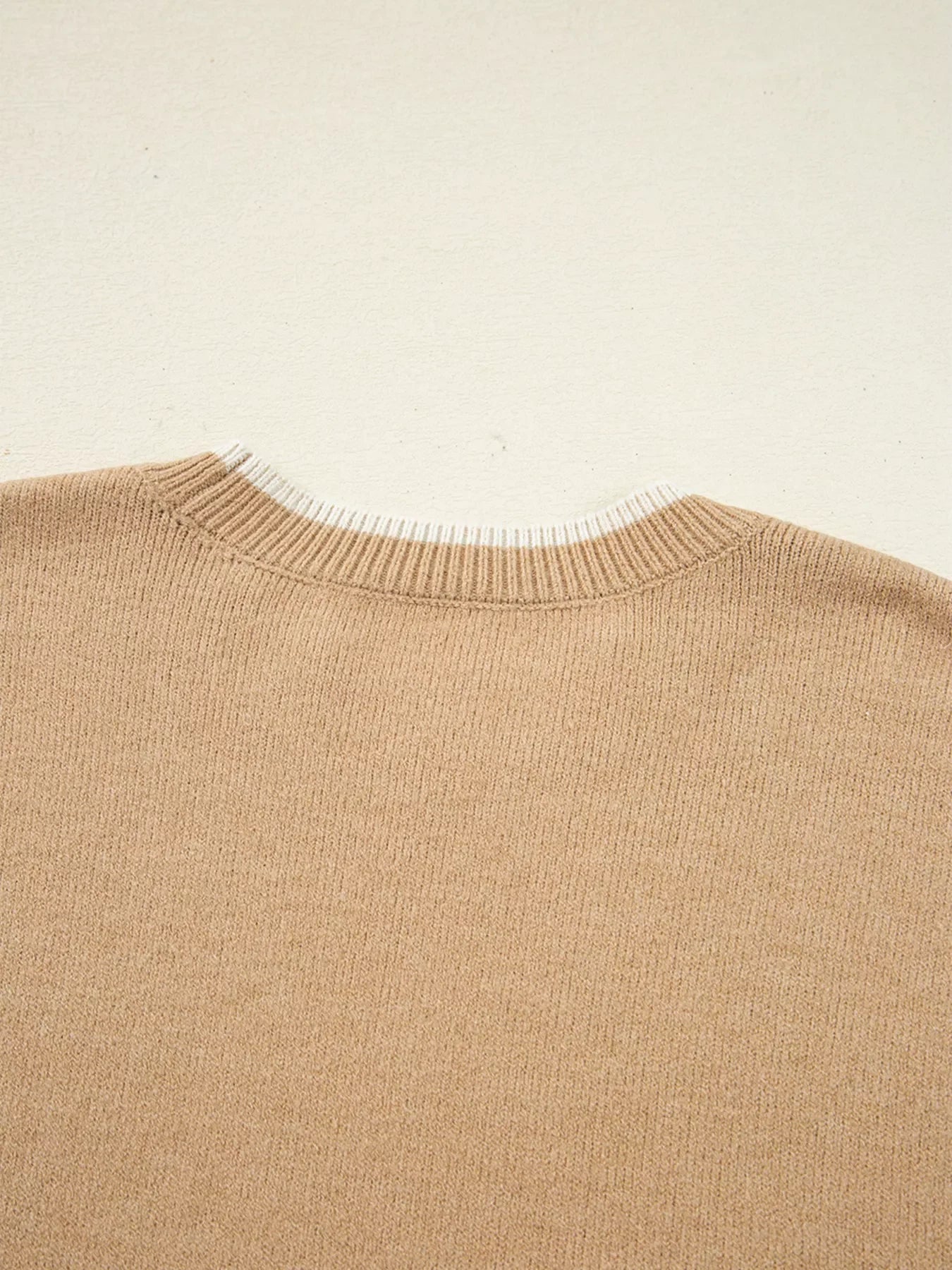 Leopard Bow Decor Split Cuff Contrast Trim Sweater