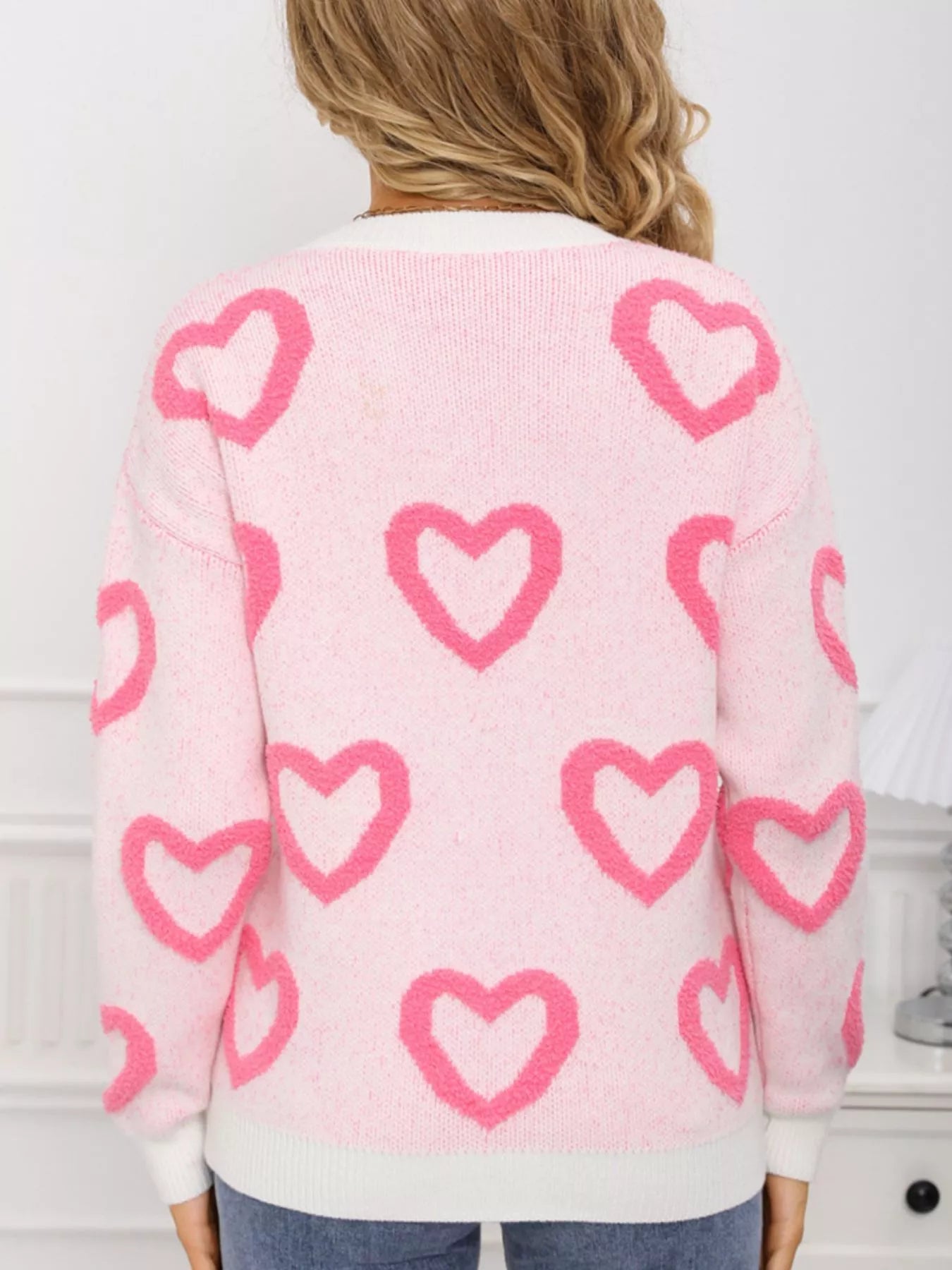 Valentine's Day Heart Pattern Round Neck Sweater