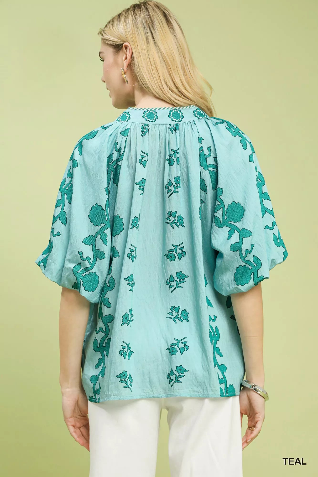 Umgee Collared Floral Print Top