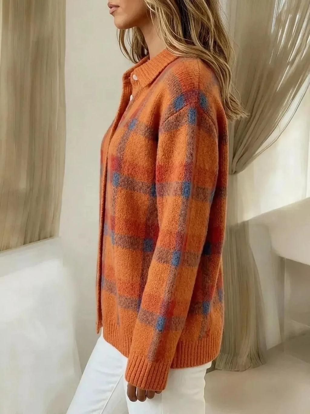 Plaid Button-Up Cardigan