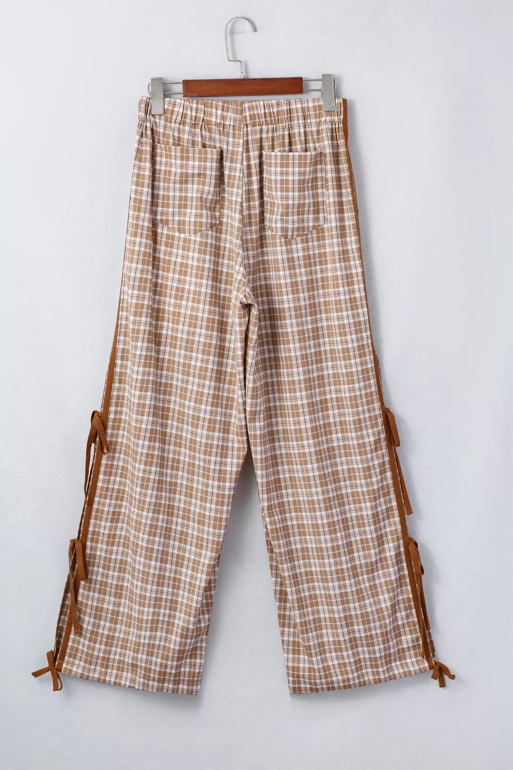 Plaid Print Tie Detail Casual Pants