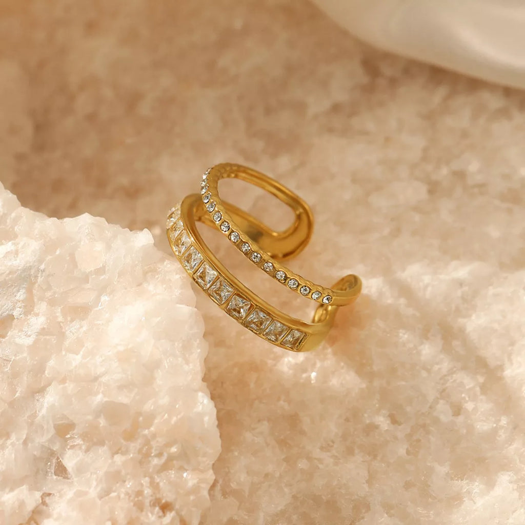 18K Gold-Plated Rhinestone Open Ring