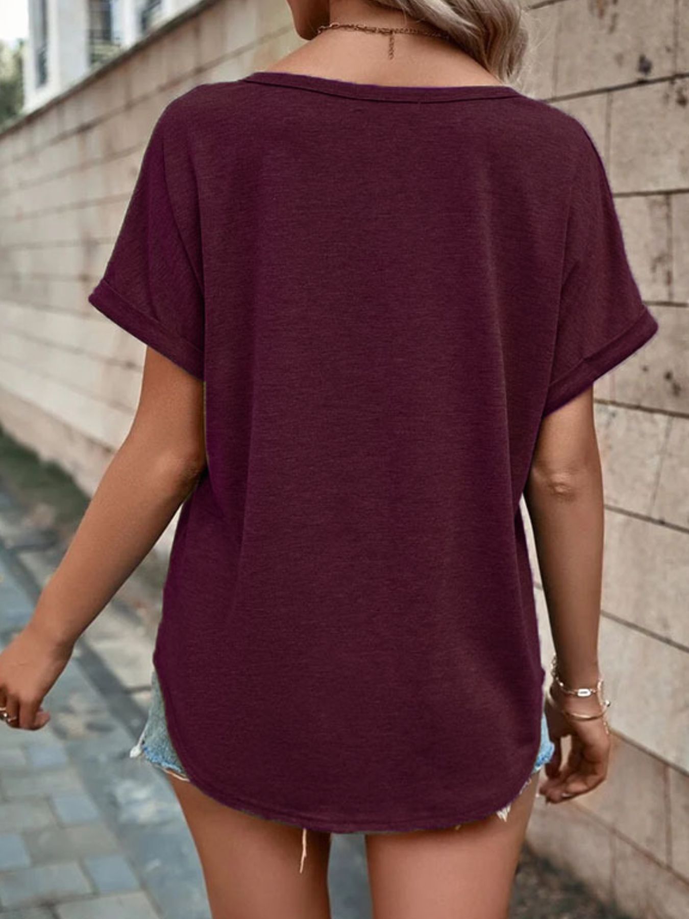 Full Size Decor Button Short Sleeve T-Shirt Plus Size