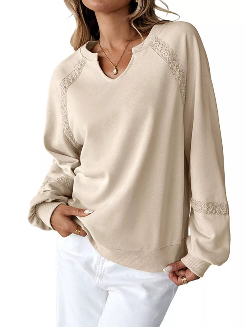 Notched Raglan Sleeve Sweatshirt