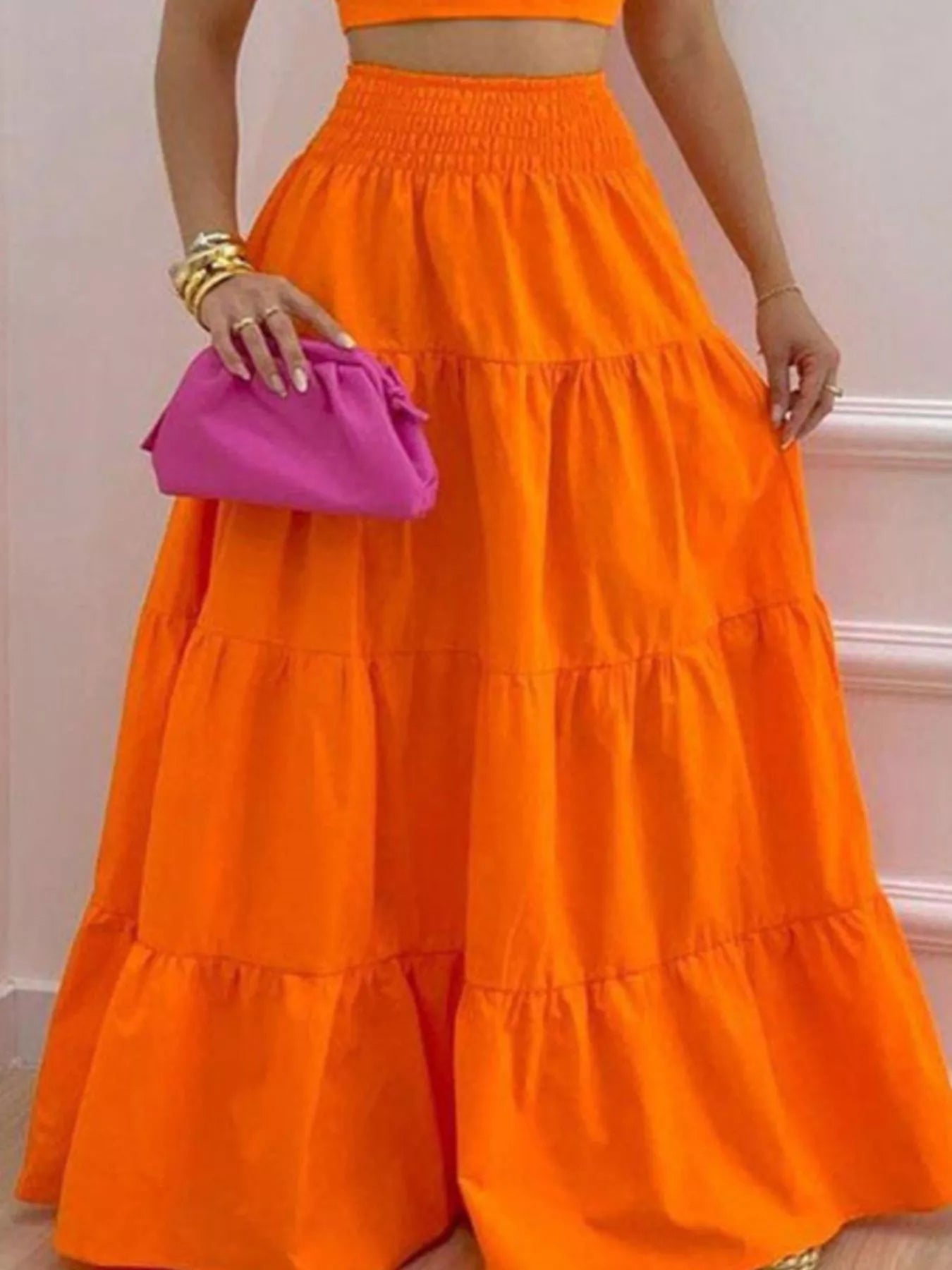 Crop Top and Tiered Maxi Skirt Set