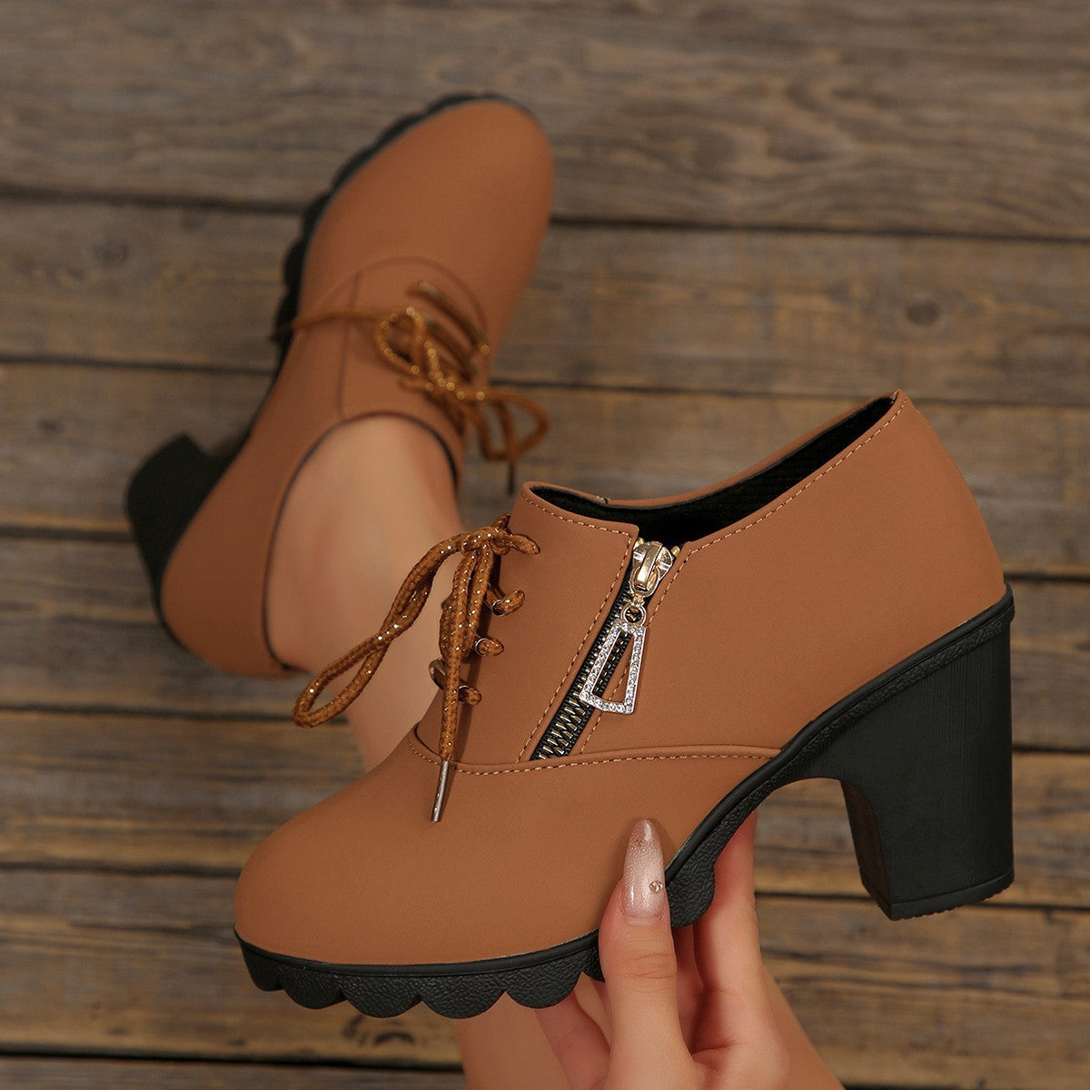 Lace-Up Block Heel Pumps