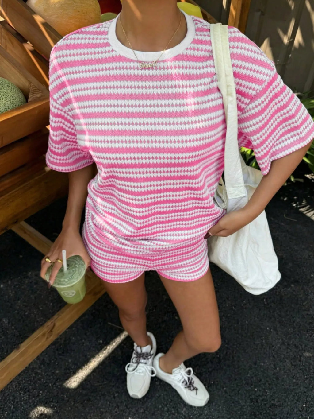 Striped Short Sleeve Top and Shorts Set