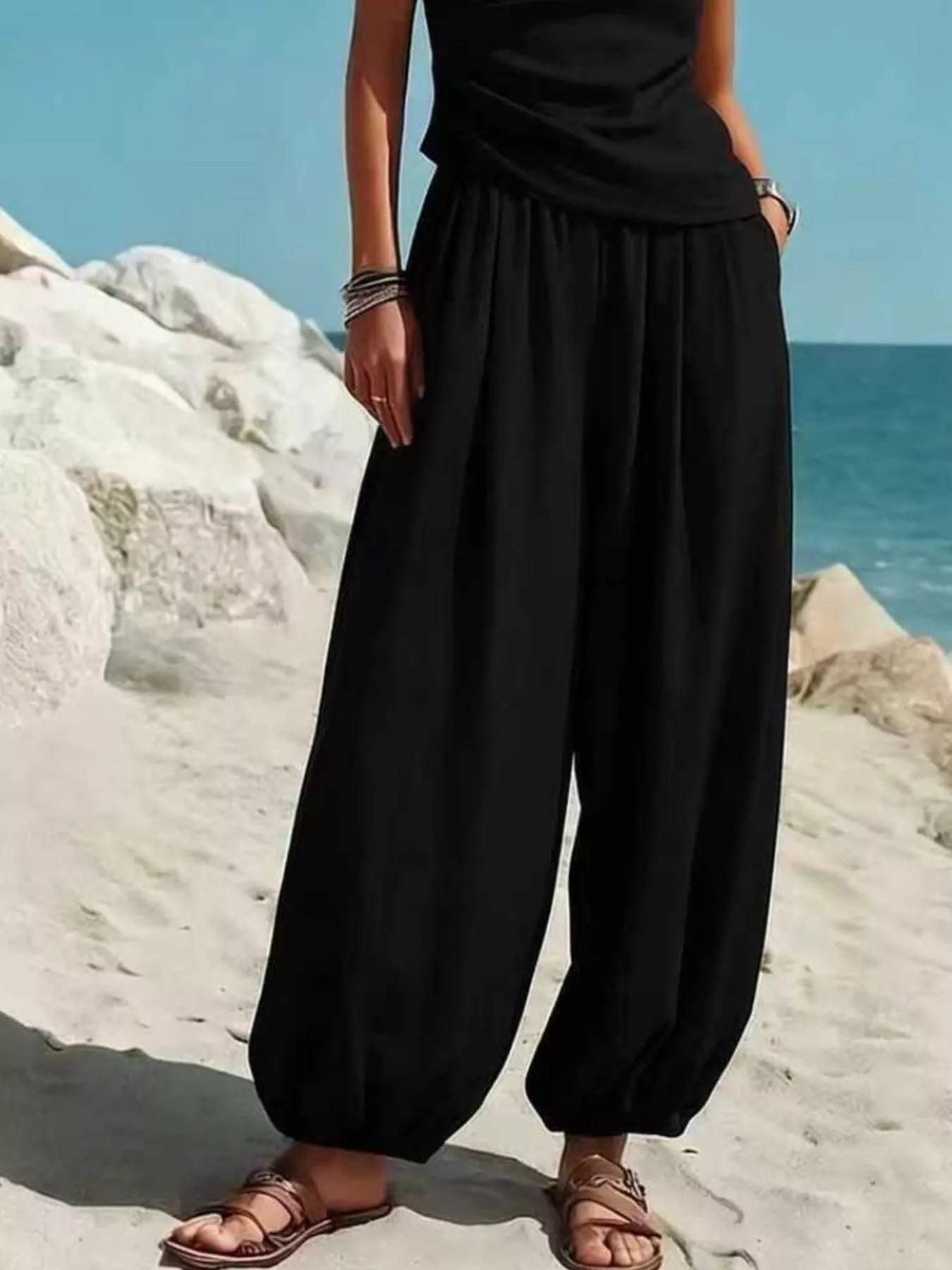 Full Size One-Shoulder Top and Wide Leg Pants Set Plus Size