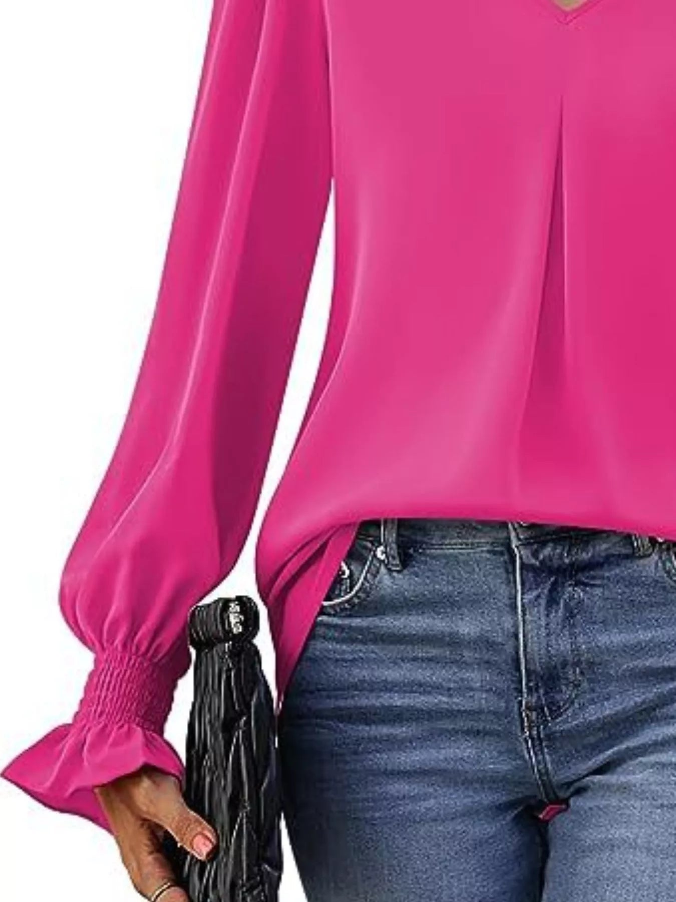 V-Neck Long Sleeve Ruffle Cuff Blouse