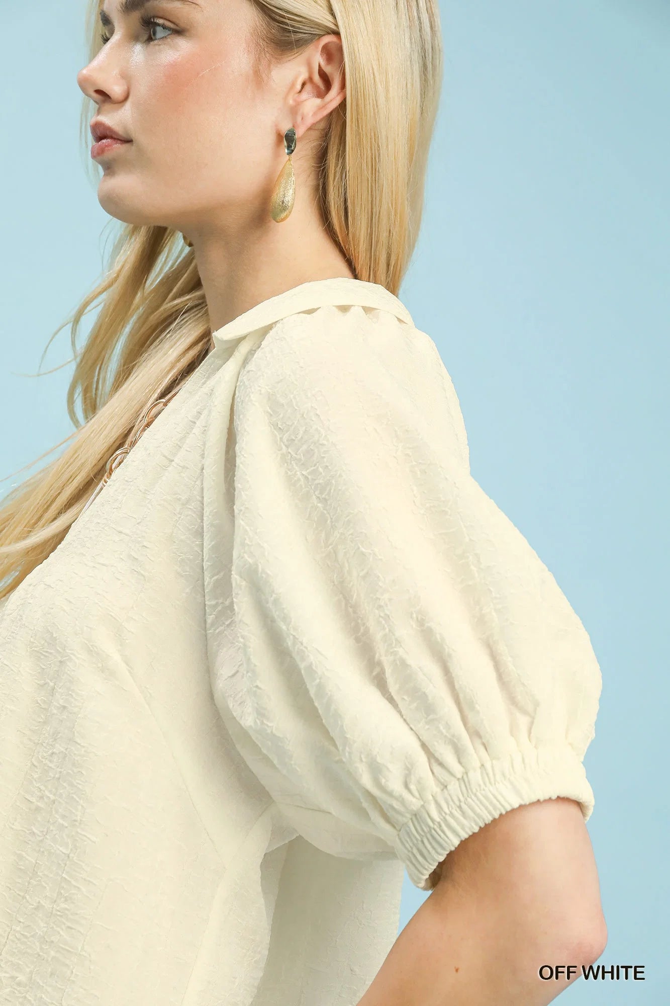 Umgee Textured Trim Detail Short Sleeve Top