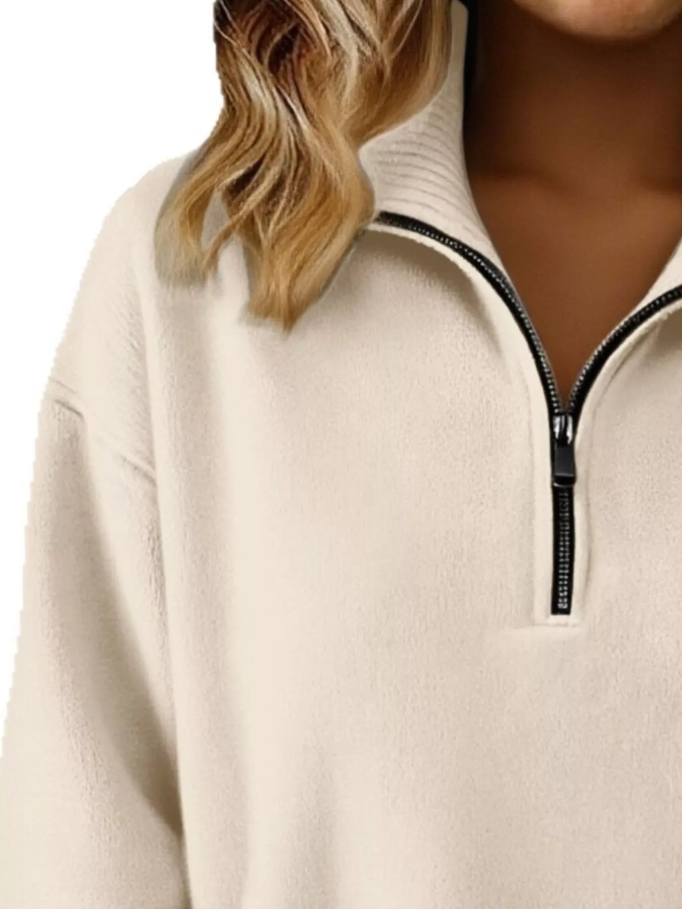 Full Size Half Zip Dropped Shoulder Sweater Plus Size
