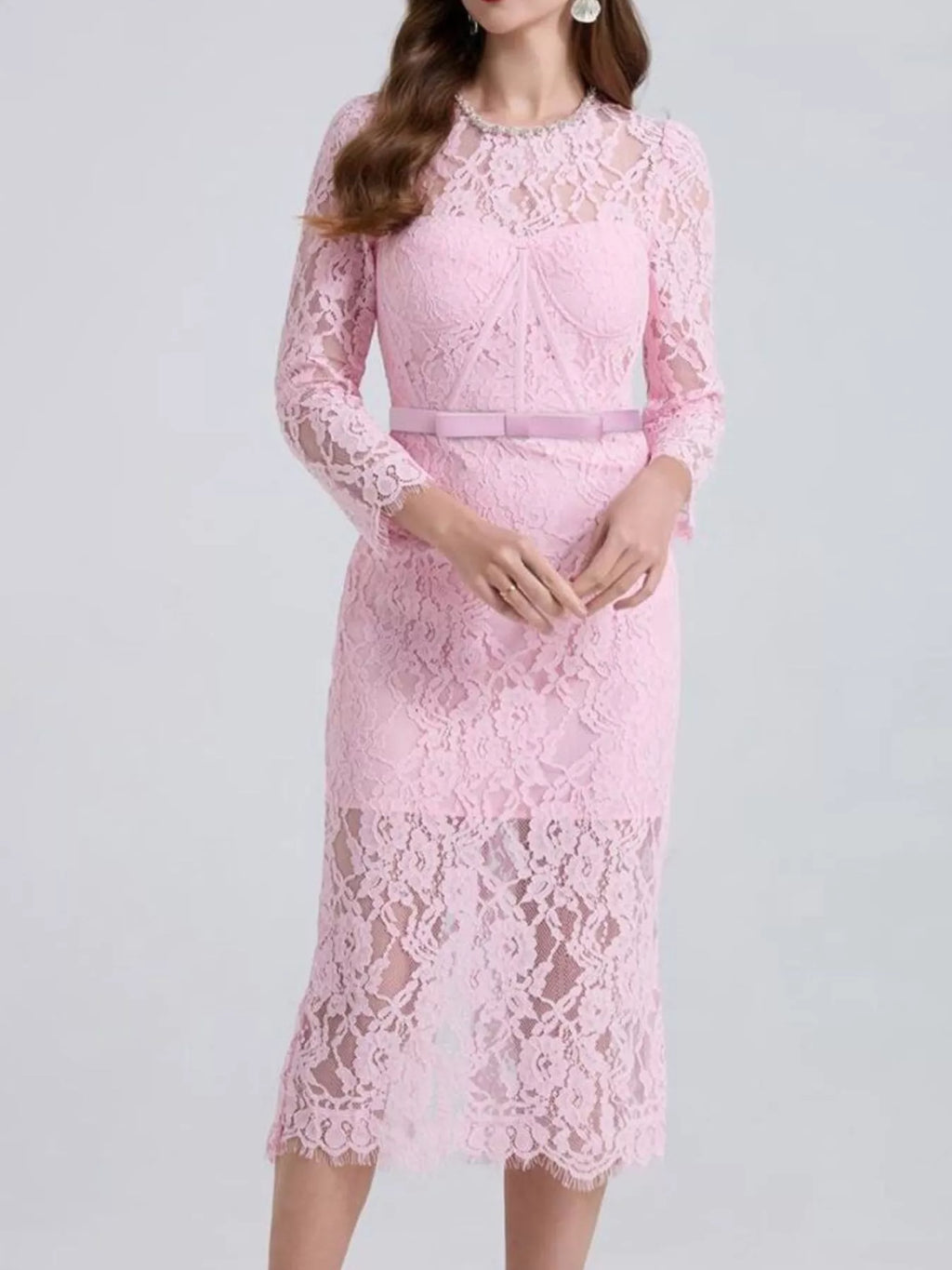 Lace Long Sleeve Midi Dress