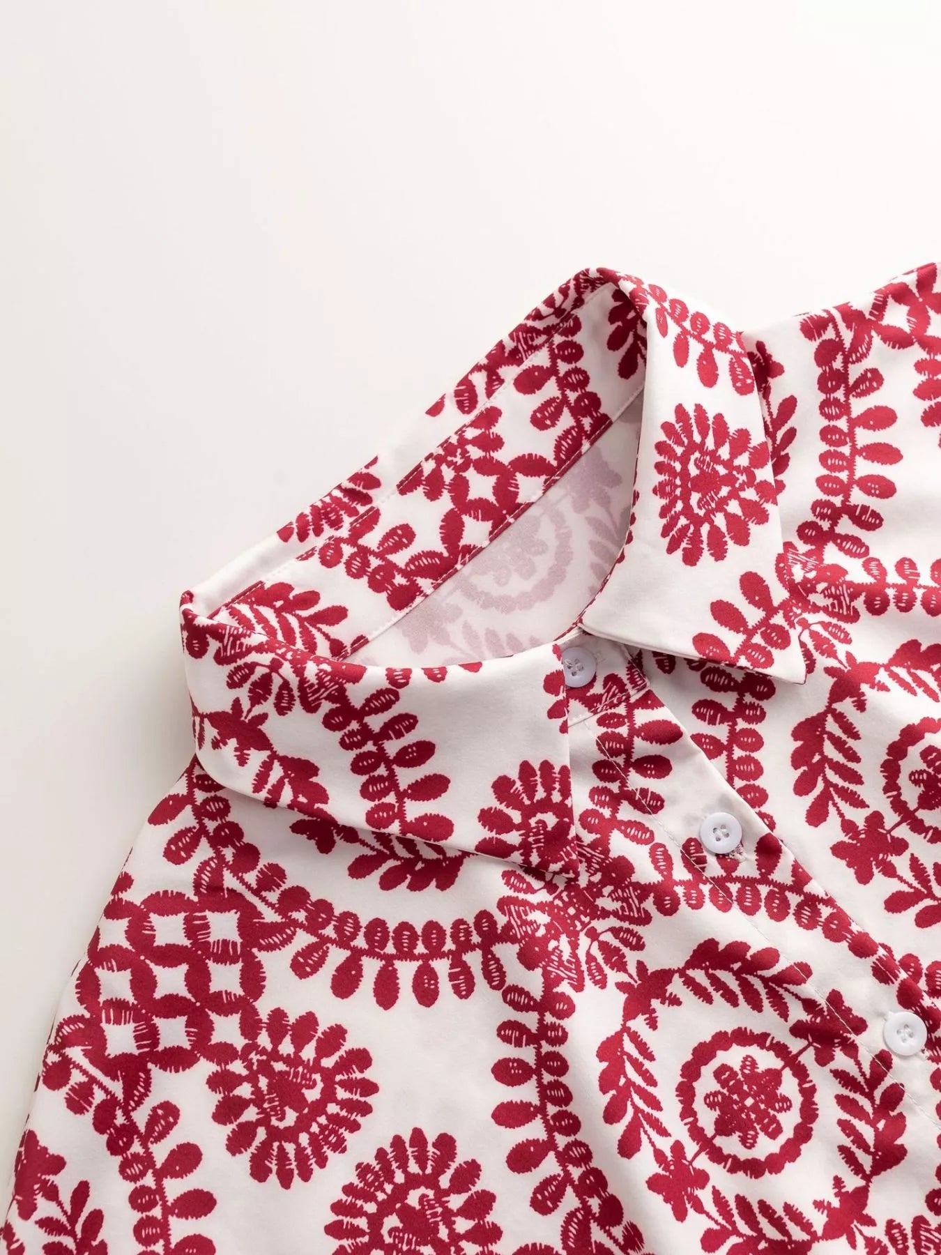 Printed Tie Waist Button Front Romper