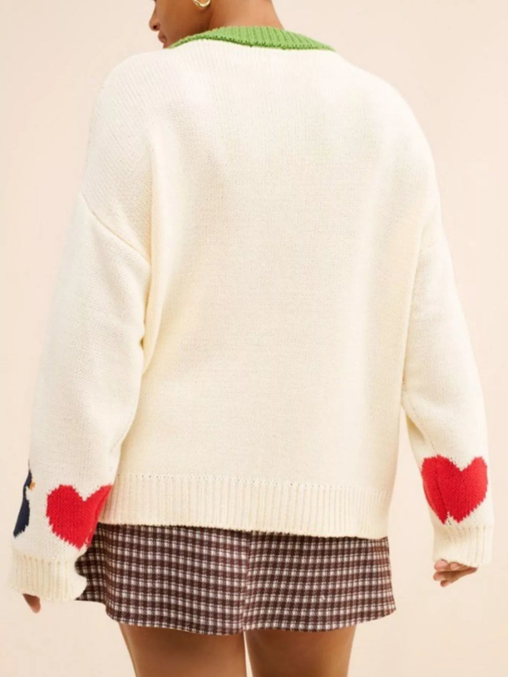 Swan Heart Pattern Round Neck Sweater