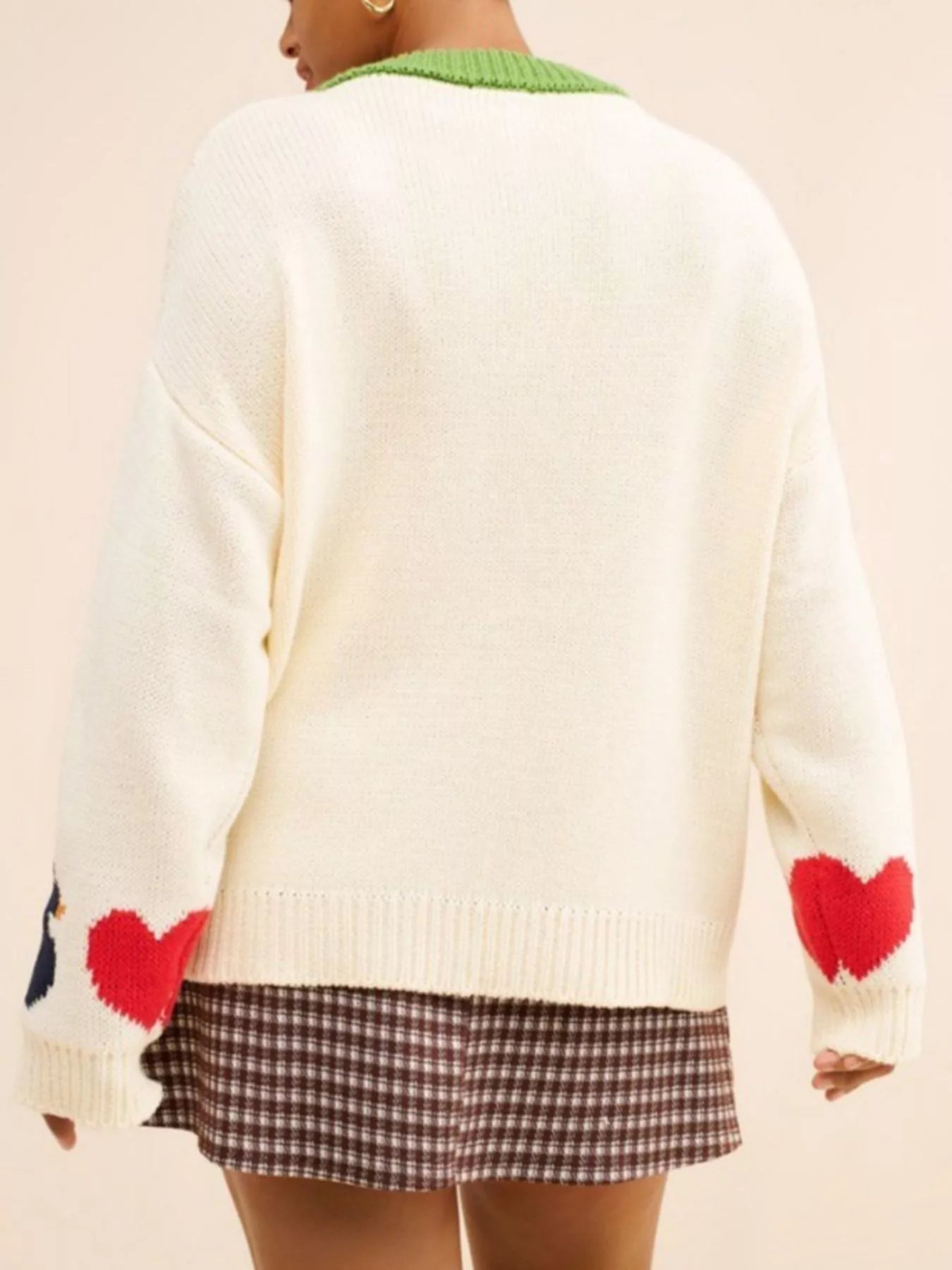 Swan Heart Pattern Round Neck Sweater