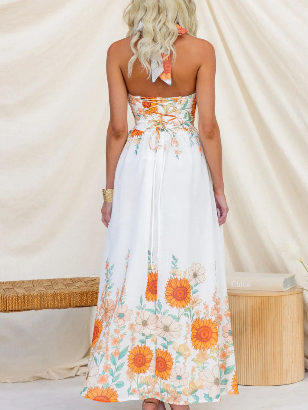 Floral Print Halter Neck Maxi Dress