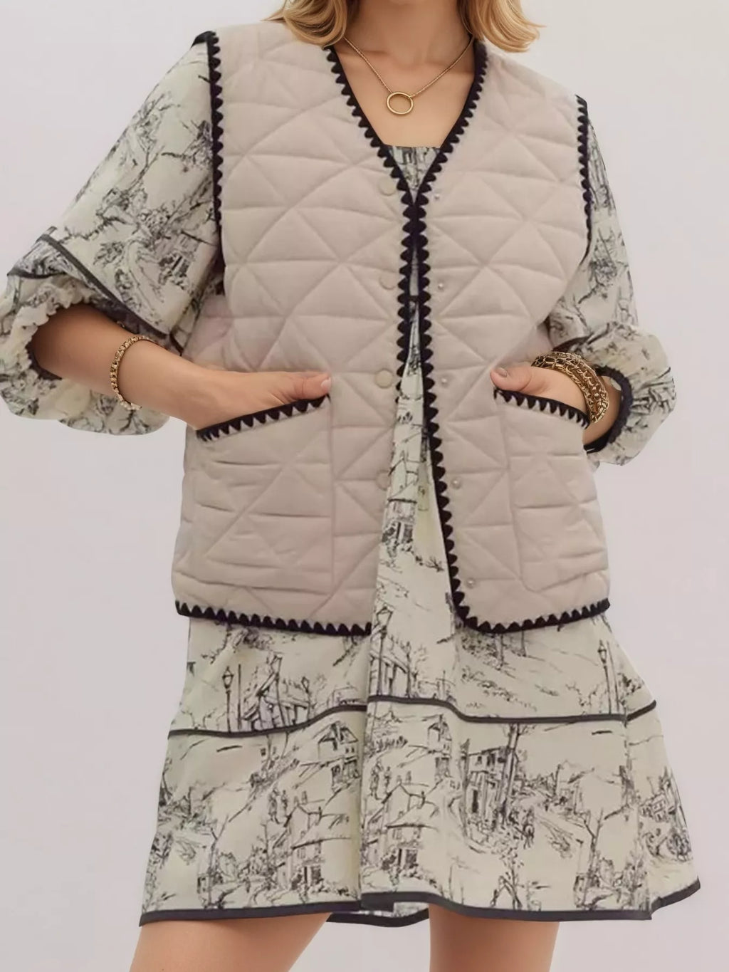 Textured Snap Down Vest Coat