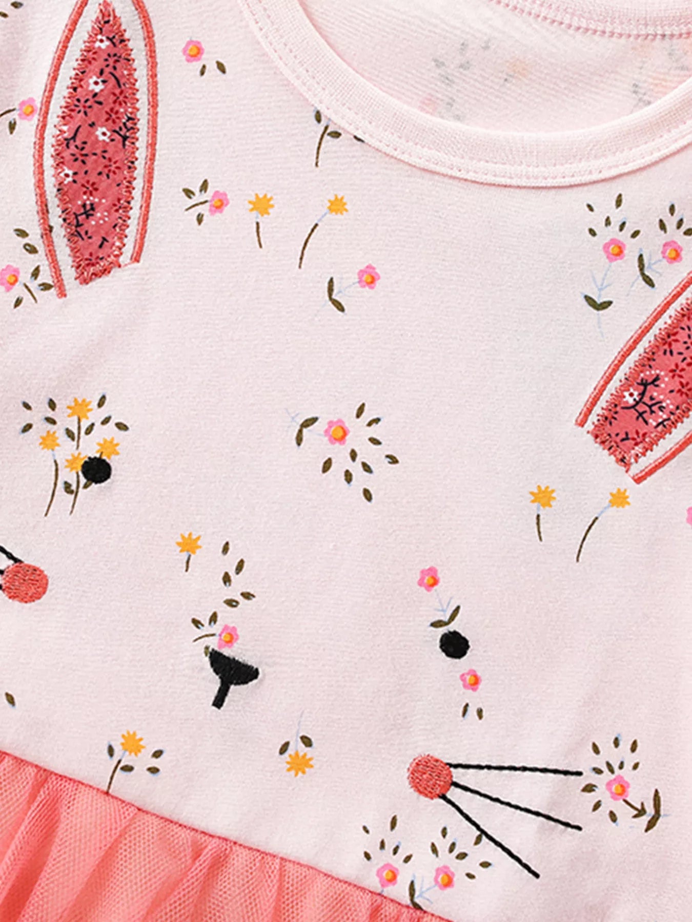 Children's Bunny Floral Print Tulle Dress